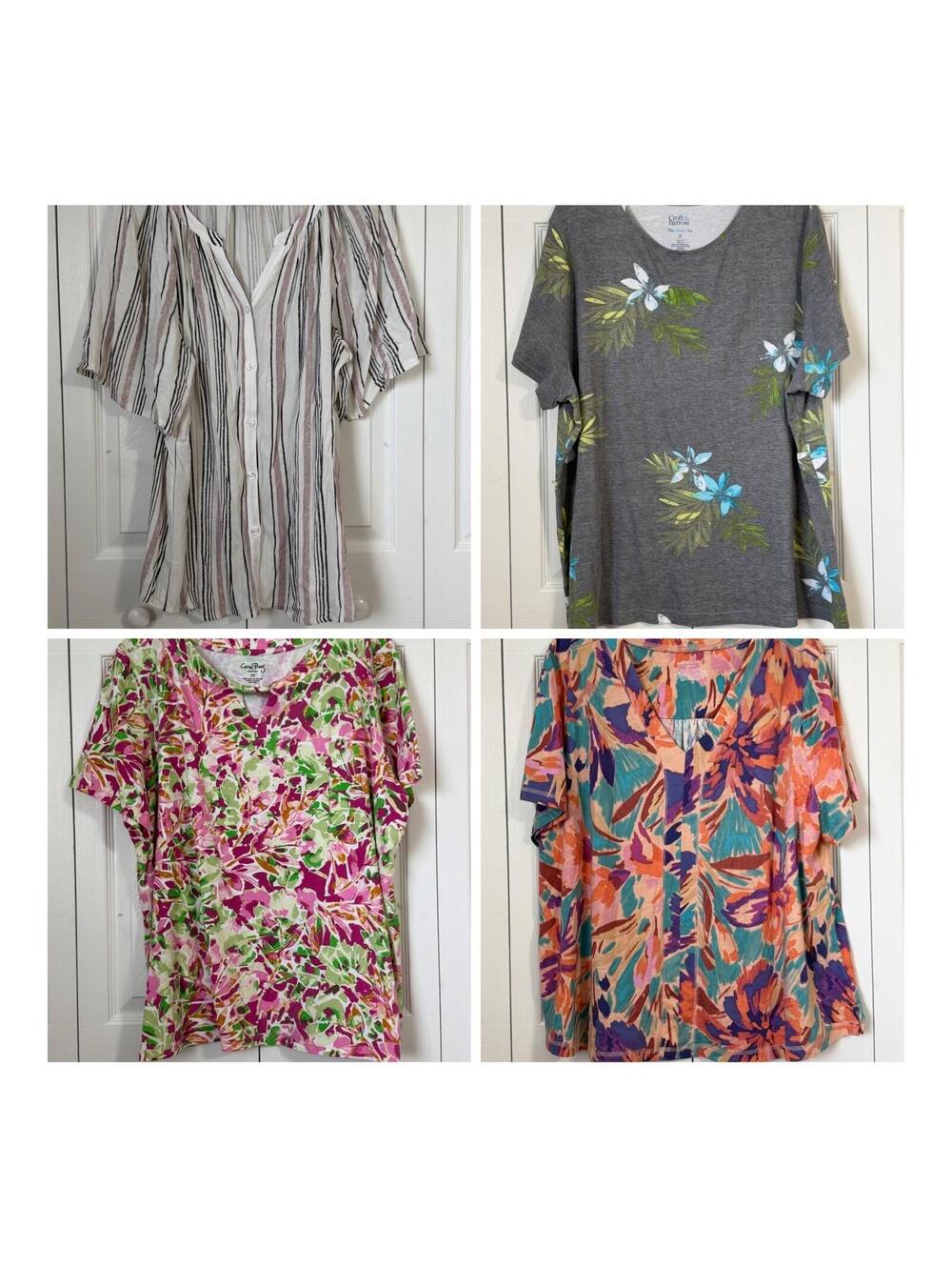 Lot of 4 Womens Plus Size 2X Tops Floral Striped Short Sleeve Blouses Tees